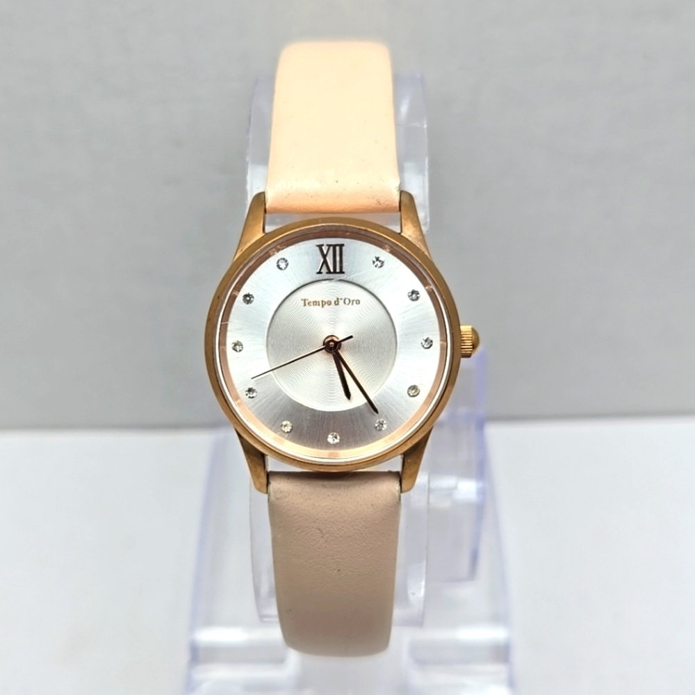 Womens Tcm Twmpo Dore Diamond Dial Quartz Watch Pink Leather Strap New Battery